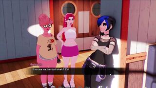 Curvy babe in Hentai Game gets her first kiss from a huge cock in PC game