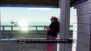 Curvy babe in Hentai Game gets her first kiss from a huge cock in PC game