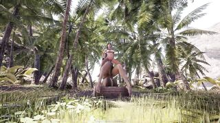 Lara Croft takes on massive cocks in a 3D hentai game with a huge cumshot reward
