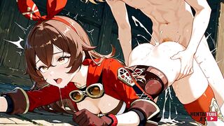 Watch anime & cartoon cosplay with OC Amber & AetherPic in Genshin Impact Hentai - Uncensored Japanese Anime & Anime Porn - 2 image