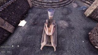 Lara's pussy and ass are ravished by a massive cock of an awakened statue in a cave