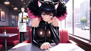 Sexy hentai babe with big tits fucks rich guy in car while infatuated guy watches in awe