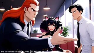 Sexy hentai babe with big tits fucks rich guy in car while infatuated guy watches in awe