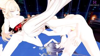 Alice, Nicole, Lauma, Klee take part in a wild lunar orgy with cum in mouth and creampies galore!