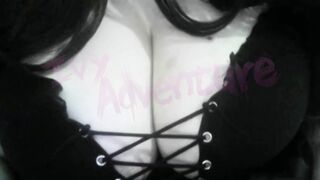 Nerdy wife enjoys hentai with her massive tits and natural curves