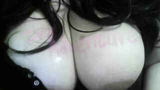 Nerdy wife enjoys hentai with her massive tits and natural curves