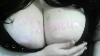 Nerdy wife enjoys hentai with her massive tits and natural curves