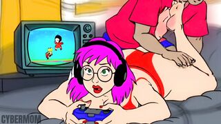 Watch my busty stepmom get her panties ripped off in a retro game and get fucked hard!