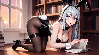 Bunny Girl, Sayoru Kaga, gets double stuffed in the library - Hentai Anal with creampies and bukkake action!