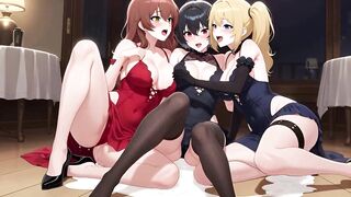 Private party turns into a steamy threesome with big-boobed anime babes and electro-blues