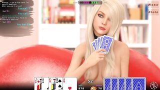 Watch Jessica the Sexy Blond College Girl get her tight pussy pounded in a wild strip poker hentai game!