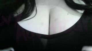 Nerdy wife with massive natural tits enjoys Hentai with BBW and her massive tits - 1 image