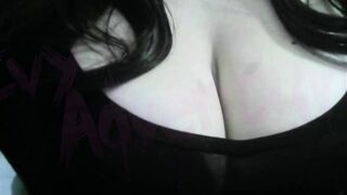 Nerdy wife with massive natural tits enjoys Hentai with BBW and her massive tits