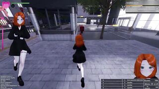 Watch this naughty chick undress in public & get caught by a gangbang 3D hentai!