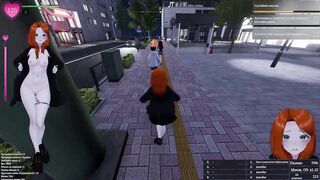 Watch this naughty chick undress in public & get caught by a gangbang 3D hentai!