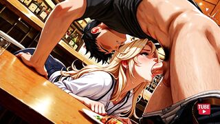 Japanese Asian MILF cosplay sex in public eatery - uncensored hentai game, anime, and cartoon