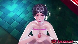 Tamaki's perfect body in anime pool - intense pleasure with deepthroat, blowjob, and cumshot