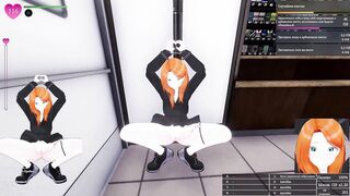 Sexy Japanese babe gets off on exhibitionism in public places with a 3D hentai game