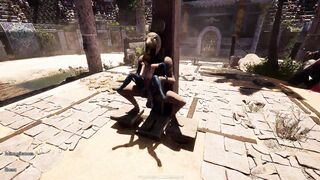 Lara's holes filled with throbbing cock in a wild hentai game with a creampie twist
