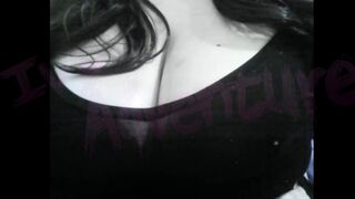Nerdy wife with massive tits enjoys Hentai while playing with her massive tits