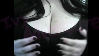 Nerdy wife with massive tits enjoys Hentai while playing with her massive tits