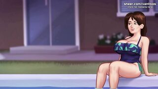 Stepson gets his big cock filled with Summertime Saga's pregnant milf & gets a creampie