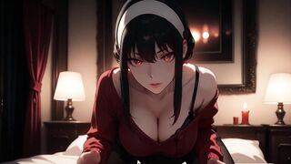 Watch Yor Forger get down and dirty in a cosplay hentai bedroom with a huge dick and a messy creampie - 1 image