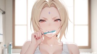 Cute stepmom in a cosplay gets a sneak peek at her stepson's massive member and can't resist