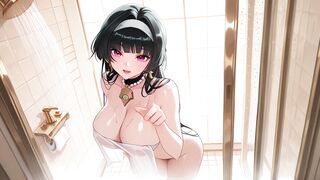 Sexy anime babe in cosplay gets a hot shower and a messy cum load