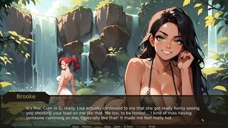 Lesbians share a massive cock by the lake in a hot 3D hentai game