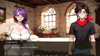 Lesbians share a massive cock by the lake in a hot 3D hentai game