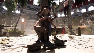 Lara, the sexy babe, gets her big boobs pumped full of cum in this interracial hentai game
