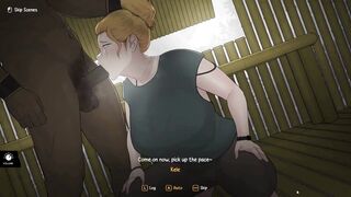 Slutty blonde bombshell from Hentai Game arrives at Black Warrior's Tribe's cock-sucking party