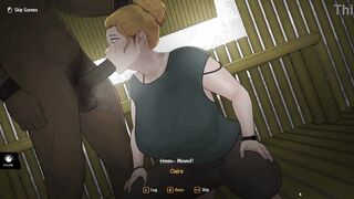 Slutty blonde bombshell from Hentai Game arrives at Black Warrior's Tribe's cock-sucking party