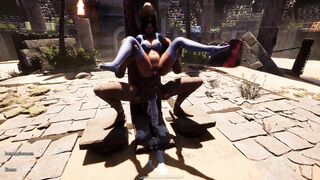 An Ancientstatueuddenlyawakens and passionately takes Lara from behind in a 3D hentai game