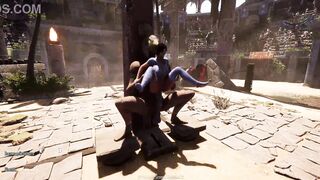 An Ancientstatueuddenlyawakens and passionately takes Lara from behind in a 3D hentai game