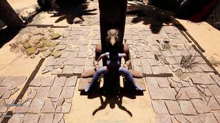 An Ancientstatueuddenlyawakens and passionately takes Lara from behind in a 3D hentai game