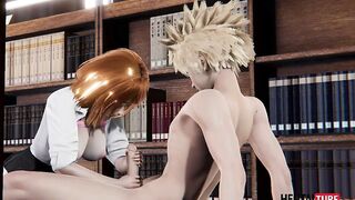 Watch Hentai anime with Uraraka cosplaying as a hero and stroking and sucking on Bakugou's big cock - Japanese Asian Manga - 1 image