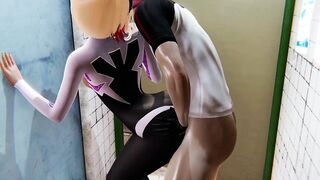 Gwen gets her tight Asian pussy drilled on the stairs in Spiderman Spiderverse Hentai - Japanese Asian Manga Anime Cartoon Game Porn Video Animation - 4 image
