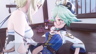 PinkSama & Genshin Impact Sucrose & Lumine's Pink Night in Mondstadt Part 2 - Animation Hentai R34