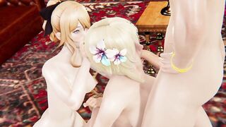 Genshin Impact Hentai - Jean helps with a cum-hungry blowjob from Lumine in uncensored Japanese Asian Anime Cartoon Game