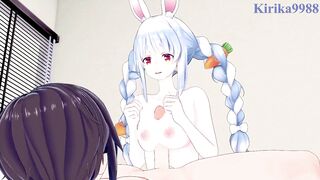 Horny Usada Pekora & Sakura Miko give me a hard time with their mouths and hands - Hololive VTuber Hentai
