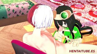 Boku No Hero Hentai - Tsuyu Asui (Froppy) & Todoroki Shoto Having Sex in her room. Handjob, Blowjob & Fucked with creampie 1/2 - 2 image