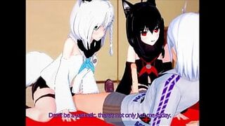 Getting Gangbang by Both Fubuki and Kuro at The Church Subbed [Hololive Hentai]