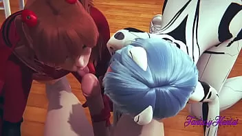 Evangelion Hentai 3D - Threesome Shinji, Asuka and Rei in Shinji's Room  they suck Shinji's dick until he cums in her mouth then he eats their pussy  and fucks them watch online