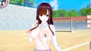 [Eroge Koikatsu! ] Brown hair long huge breasts jk "Chizuru" and boobs rubbed sex 3DCG hentai video - 2 image