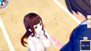 [Eroge Koikatsu! ] Brown hair long huge breasts jk "Chizuru" and boobs rubbed sex 3DCG hentai video - 3 image