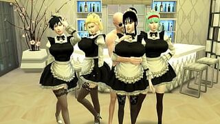 Maid Slaves Episode 11 Haren of Beautiful Wives Bulma Chichi Nro18 and Videl Sex Slaves Master roshi Dragon Ball Hentai - 1 image