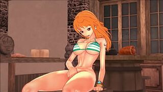 The cute pirate Nami fingers her pussy in a bar - One Piece Hentai. - 1 image