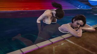 Lesbian-futa Claire Redfield x Jill Valentine Perfect body at the pool - 1 image